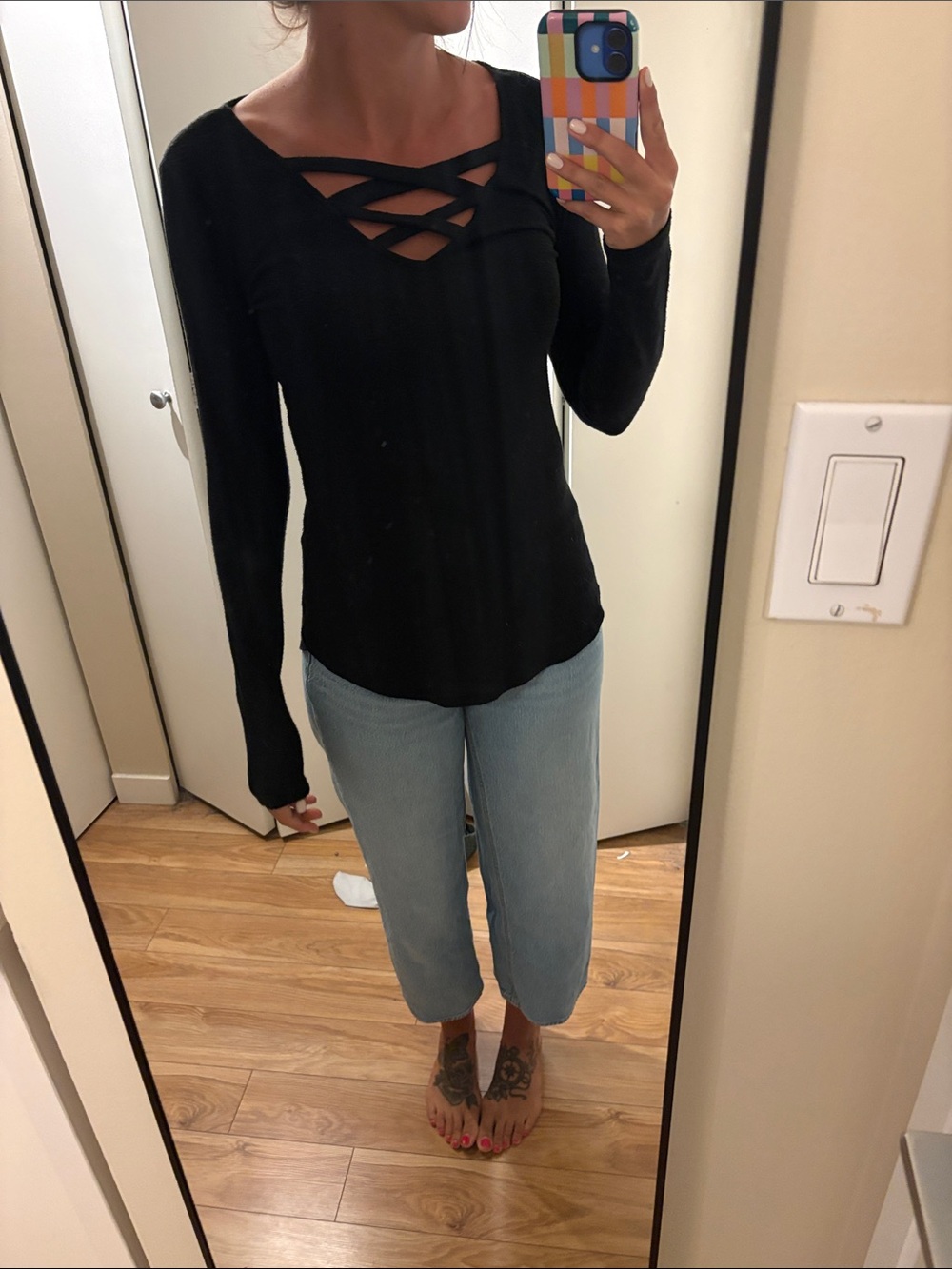 Dynamite Black Crisscross Long Sleeve Tee